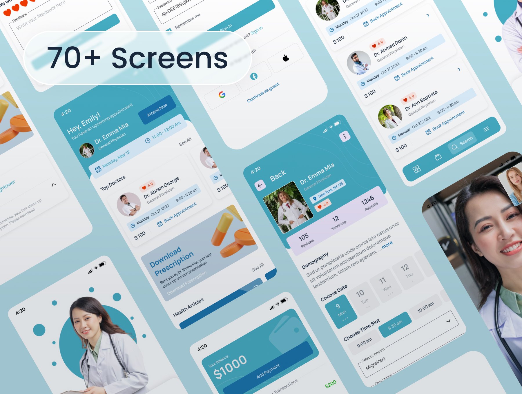 Medicina-在线医生预约应用UI工具包 Medicina - Online Doctor Appointment App UI Kit figma格式-UI/UX-到位啦UI